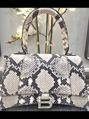 Balenciaga Black and Gray Python-Print Top Handle Satchel